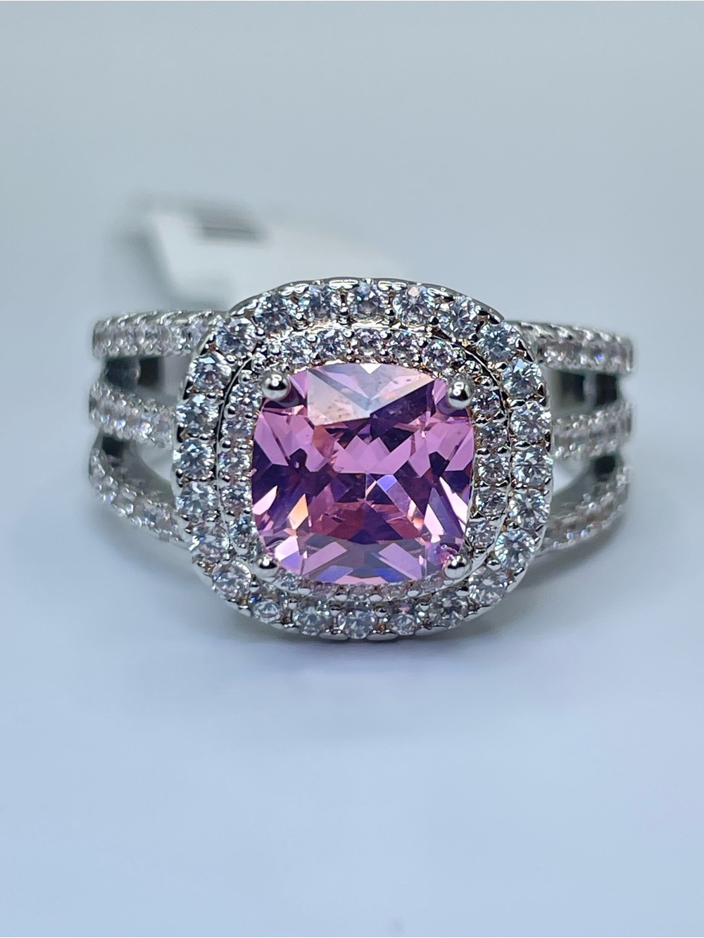 Swarovski Crystal Elements Pink White Halo Bold Statement Ring Sz 9
